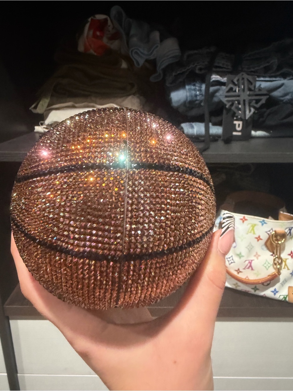 Judith Leiber Crystal Basketball Crossbody Bag in Bronze and Black - Picture 3 of 7